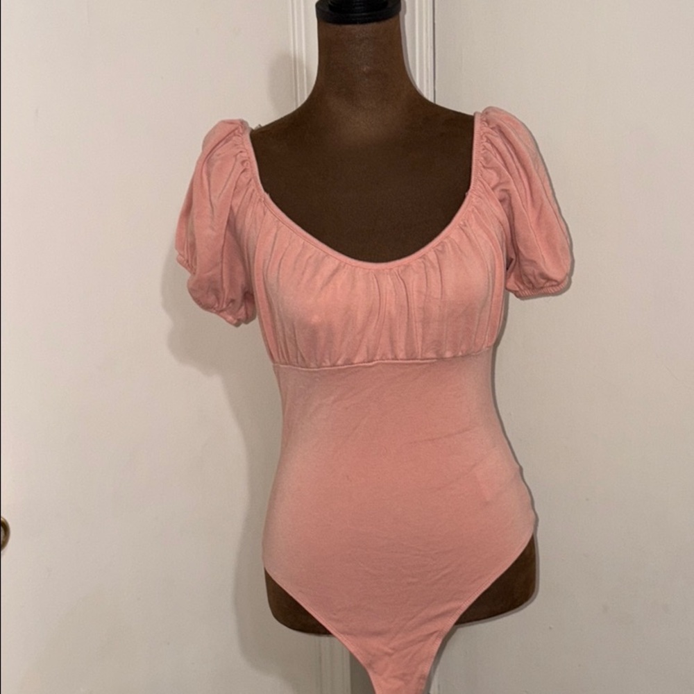 Celebrity Pink Fitted Puff Sleeve Bodysuit